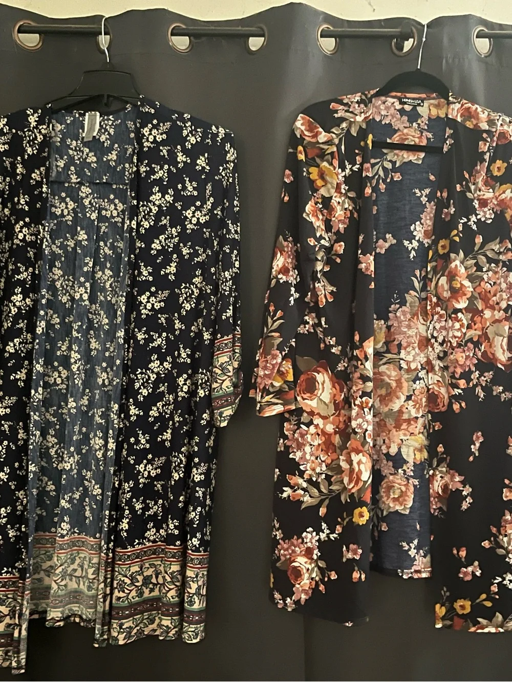 Floral Open-Front Kimono Jacket - Navy